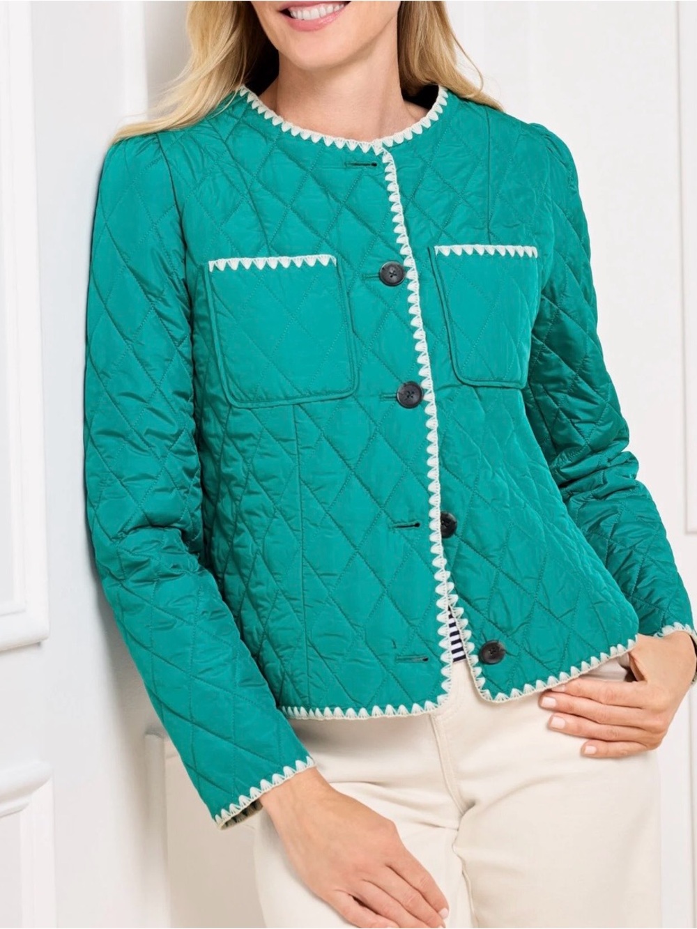 Talbots Quilted Teal Women's Jacket with Contrast Trim Women’s Size S NWT